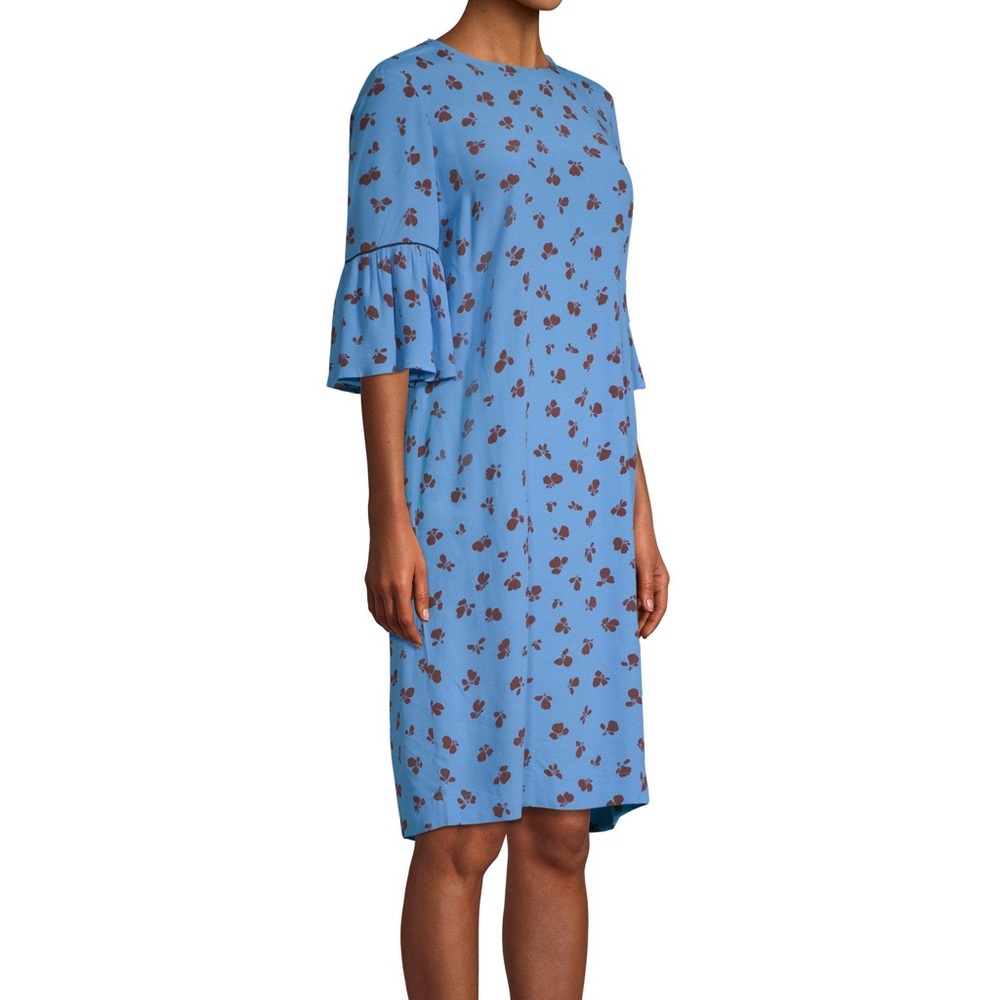 GANNI (36) “Marina” Roseburg Crepe Dress- Bell Sleeve Floral Print Midi Dress